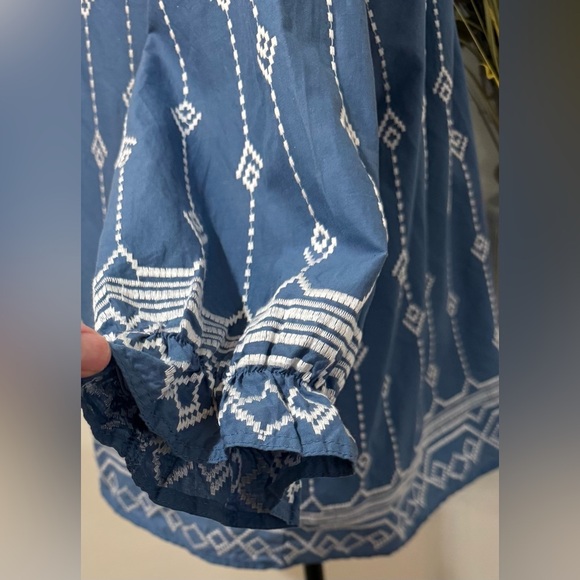 Umgee Boho Chic Embroidered Tie Front Ruffled 3/4 Sleeve Blouse size Small USA - Picture 6 of 9